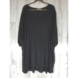 Avenue Tunic Top Plus Size 26/28 Black V-Neck 3/4 Sleeve High-Low Hem Oversized‎